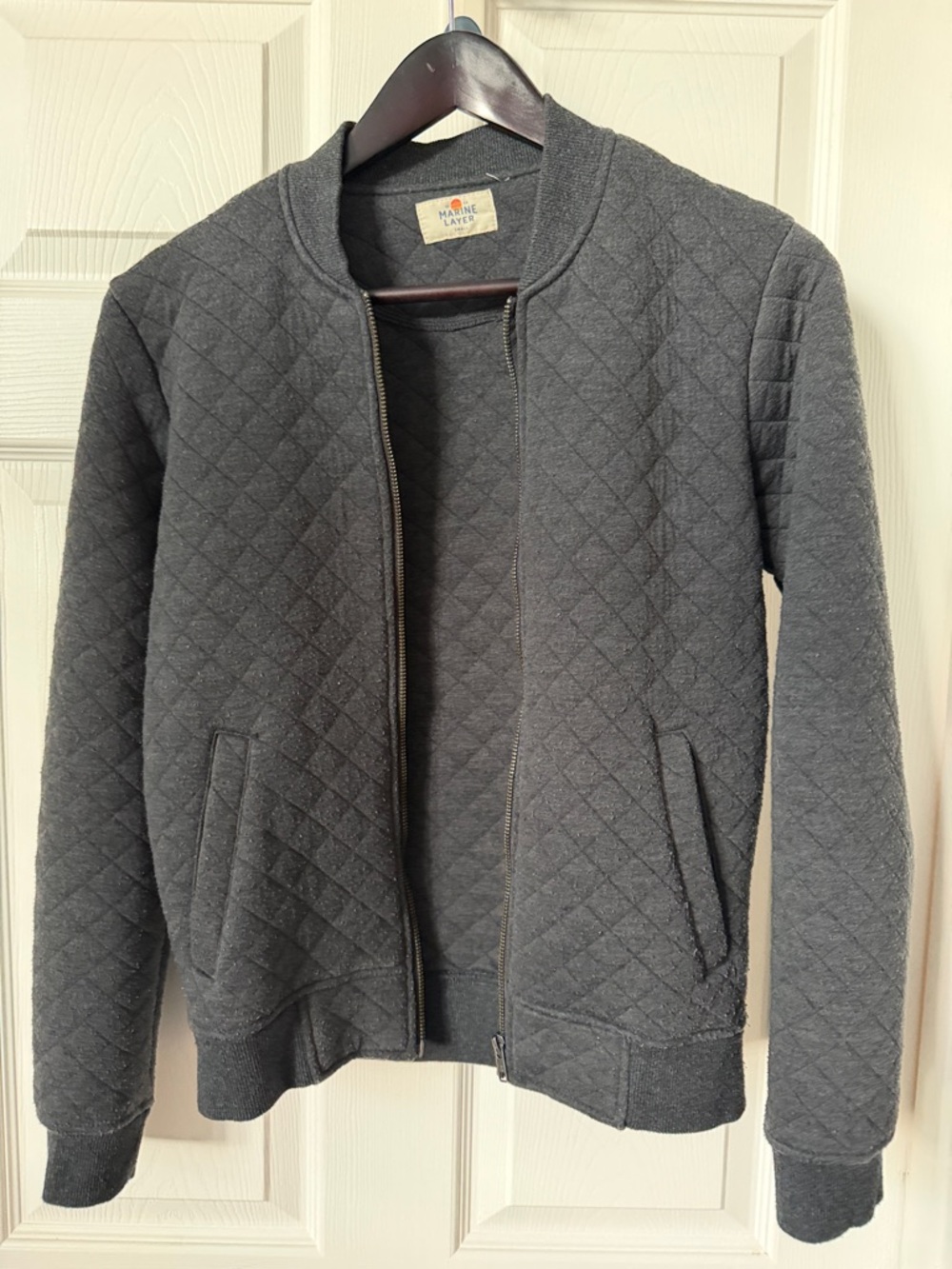 Marine Layer Quilted Jacket in Dark Gray/Faded Black